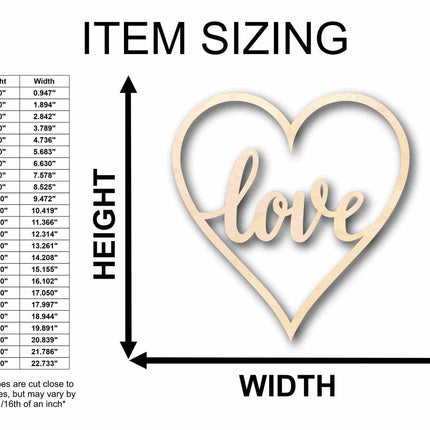 Love with Heart Sign Unfinished Wood Cutout Home Decor DIY
