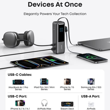 Anker Laptop Power Bank (25K, 165W, Built-In and Retractable Cables)