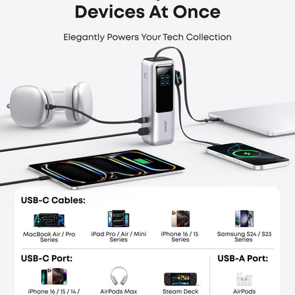 Anker Laptop Power Bank (25K, 165W, Built-In and Retractable Cables)