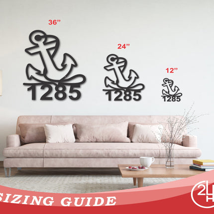 Custom Metal Anchor Address Sign | Metal Nautical House Sign | Indoor Outdoor | Up to 46" | Over 20 Color Options