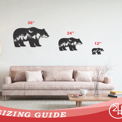 Metal Bear Mountain Wall Art | Bear and Mountain Landscape Metal Wall Art | 15 Color Options