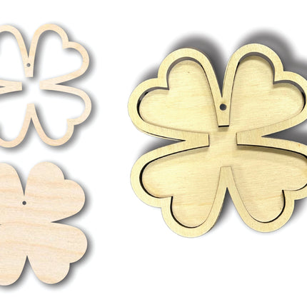 Unfinished Wood 2 Layer Four Leaf Clover Shadowbox Shape | DIY Craft Cutout | up to 46" DIY