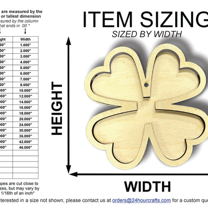 Unfinished Wood 2 Layer Four Leaf Clover Shadowbox Shape | DIY Craft Cutout | up to 46" DIY