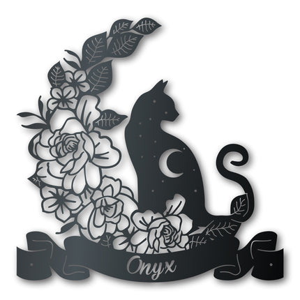 Metal Moonflower Cat Wall Art - Metal Pet Sign - 14 Color Options