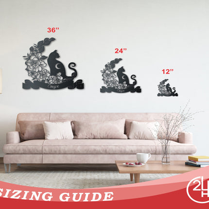 Metal Moonflower Cat Wall Art - Metal Pet Sign - 14 Color Options