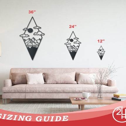 Metal Diamond Mountain Clouds Wall Art | Indoor Outdoor | Up to 46" | Over 20 Color Options