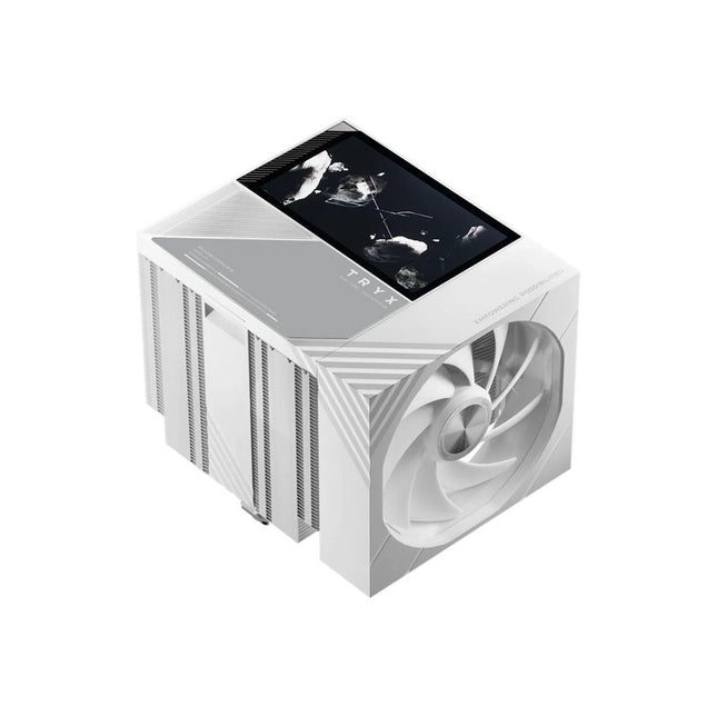 TRYX TURRIS 620 CPU Air Cooler White 5.0" IPS Customizable Screen 280w TDP Dual Tower White CPU Cooler Reflow Soldering with Display Powered by KANALI Rail-Mounted ROTA Intel LGA1851/1700 & AMD AM4/AM5, H-T620N-DM2M-G0W