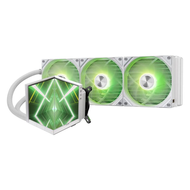 TRYX STAGE 360 ARGB 360mm White 4.0" IPS Dual-Screen AIO Cooler, LCD Display 254PPI Asetek 7th Gen V2 280w TDP ROTA SL ARGB Fan Intel LGA 1851/1700/1200/115X AMD AM5/AM4, L-S360A-DM3M-G0W