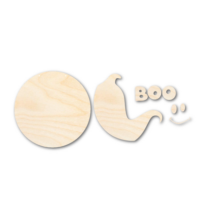 Unfinished Wood Ghost Boo Door Sign Kit | Wood Craft Cutouts | 1/4" Thick |