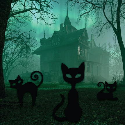 Metal Halloween Cat Garden Stakes | Set of 3 | Up to 46" | Over 20 Color Options