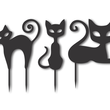 Metal Halloween Cat Garden Stakes | Set of 3 | Up to 46" | Over 20 Color Options