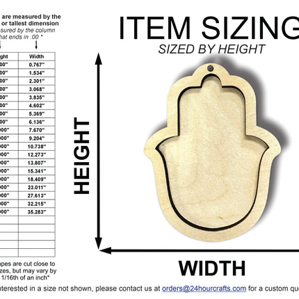 Unfinished Wood 2 Layer Hamsa Shadowbox Shape | DIY Craft Cutout | up to 46" DIY