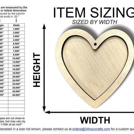 Unfinished Wood 2 Layer Heart Shadowbox Shape | DIY Craft Cutout | up to 46" DIY