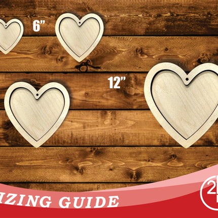 Unfinished Wood 2 Layer Heart Shadowbox Shape | DIY Craft Cutout | up to 46" DIY