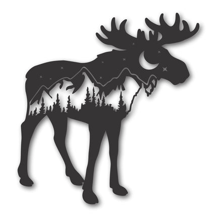 Moose Mountain Metal Wall Art | Metal Moose and Mountain Landscape Decor | 15 Color Options