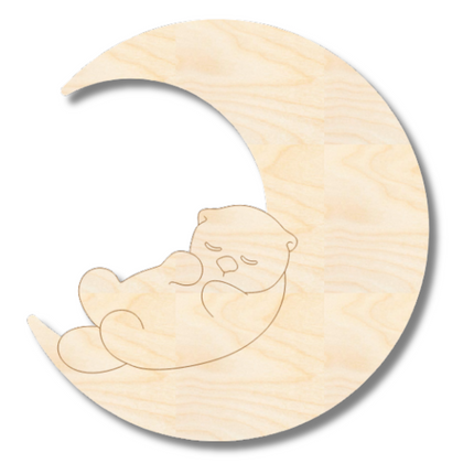 Unfinished Wood Etched Sleeping Otter on Moon Shape | Paint By Line Crafts | up to 30" DIY