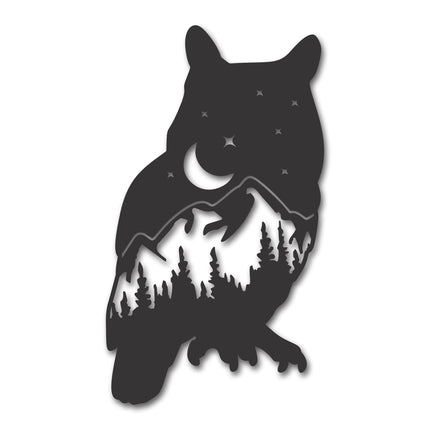 Metal Owl Mountain Landscape Wall Art
