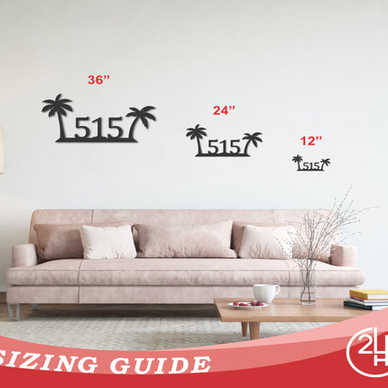 Metal Tropical House Number Sign | Metal Palm Tree Address Sign | 15 Color Options