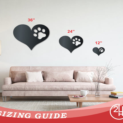 Metal Pawprint Heart Wall Art - Metal Sign - 14 Color Options