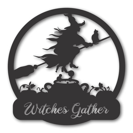 Personalized Metal Flying Witch Sign | 14 Color Options