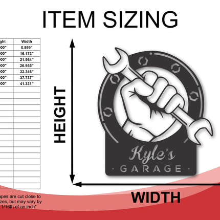 Custom Metal Garage Sign | Personalized Metal Garage Wrench Sign | Personalized Metal Garage Decor | 15 Color Options