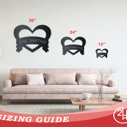 Metal Custom Bannered Heart Wall Art - Metal Sign - 14 Color Options