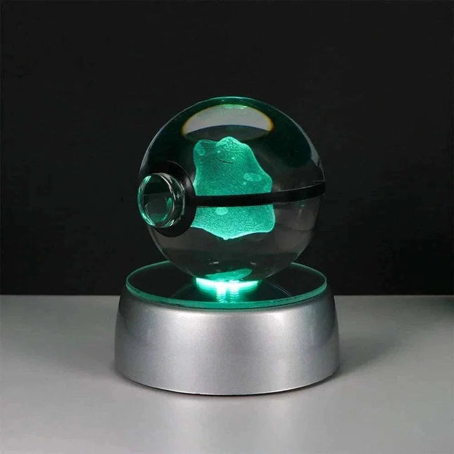 Pokemon 3D Crystal Ball Pikachu Gengar Eevee Mewtwo Anime Pokeball with Led Night Light Base