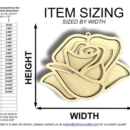 Unfinished Wood 2 Layer Rose Shadowbox Shape | DIY Craft Cutout | up to 46" DIY