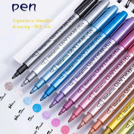12 Colors Metallic Markers Pens Silver Gold Paint Pens for Black Paper, Glass, Rock Painting