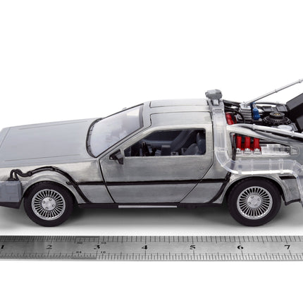 Back to the Future die-cast 1:24 scale 40th Anniversary "Hollywood Rides" light-up DeLorean Time Machine