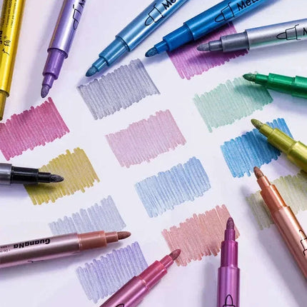 12 Colors Metallic Markers Pens Silver Gold Paint Pens for Black Paper, Glass, Rock Painting