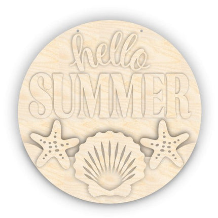 Unfinished Wood Seashell Hello Summer Door Sign Kit | Wood Craft Cutouts | 1/4" Thick |