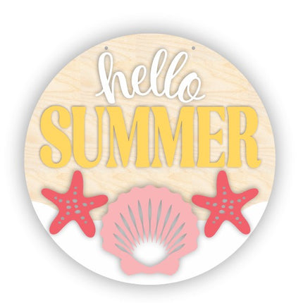Unfinished Wood Seashell Hello Summer Door Sign Kit | Wood Craft Cutouts | 1/4" Thick |