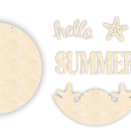 Unfinished Wood Seashell Hello Summer Door Sign Kit | Wood Craft Cutouts | 1/4" Thick |