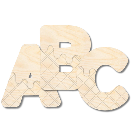 Unfinished Wood Layered Etched Themed Letters | Ice Cream | A-Z | 2 Piece | up to 24"