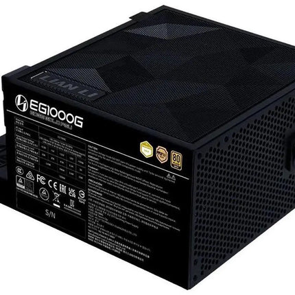 Lian Li Edge Series-1000W Full Modular Power Supply (Fan Hub Included) - Gold-ATX 3.0, 3.1-PCIE 5.1-L-Shape Design for Dual Chamber Case-120mm FDB Fan-Supports up to 4 USB Device - Black -EG1000G.BH