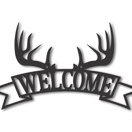 Metal Deer Antler Welcome Wall Art | Rustic Metal Hunters Sign | Indoor Outdoor | Up to 46" | Over 20 Color Options