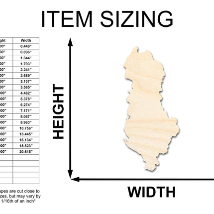 Unfinished Wood Albania Country Shape - Southeast Europe Craft - up to 46" DIY