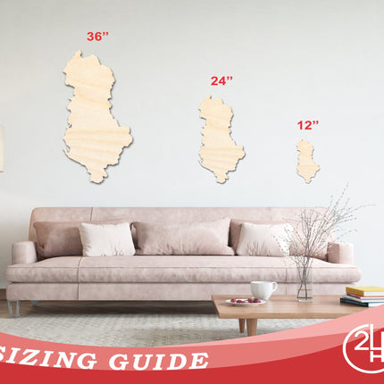 Unfinished Wood Albania Country Shape - Southeast Europe Craft - up to 46" DIY