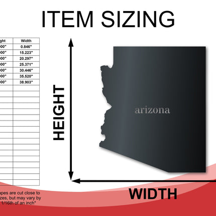 Metal Arizona Wall Art | Custom Metal US State Sign | Indoor Outdoor | Up to 46" | Over 20 Color Options