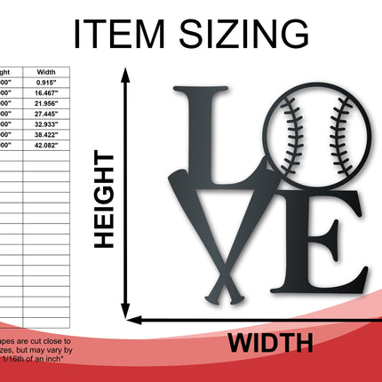 Metal Baseball Love Wall Art - Metal Sports Sign - 14 Color Options