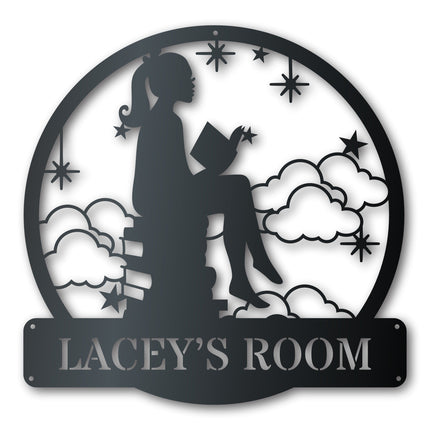 Metal Bookworm Girl Wall Art - Custom Metal Sign - Girls Room Sign - 14 Color Options