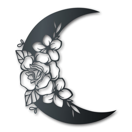 Botanical Moon Metal Wall Art | Indoor Outdoor | Up to 46" | Over 20 Color Options