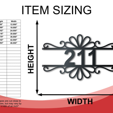 Custom Metal Flourish Address Wall Art | House Number Sign | Indoor Outdoor | Up to 46" | Over 20 Color Options