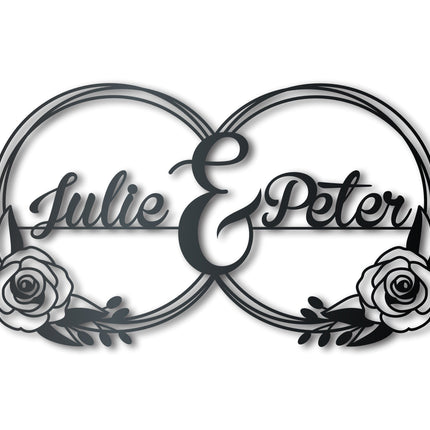 Metal Custom Couples Rose Rings Wall Art - Custom Metal Sign - 14 Color Options