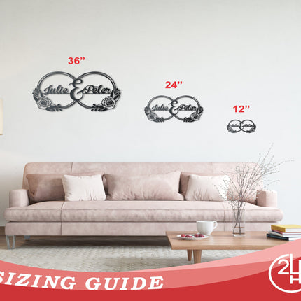 Metal Custom Couples Rose Rings Wall Art - Custom Metal Sign - 14 Color Options