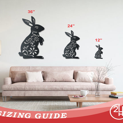 Metal Folk Flower Bunny Wall Art - 14 Color Options