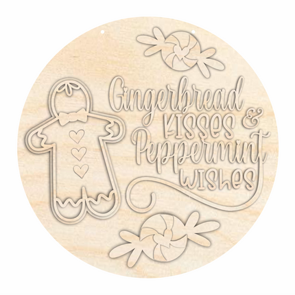 Unfinished Wood Gingerbread Kisses Door Sign Kit | Wood Craft Cutouts | 1/4" Thick |