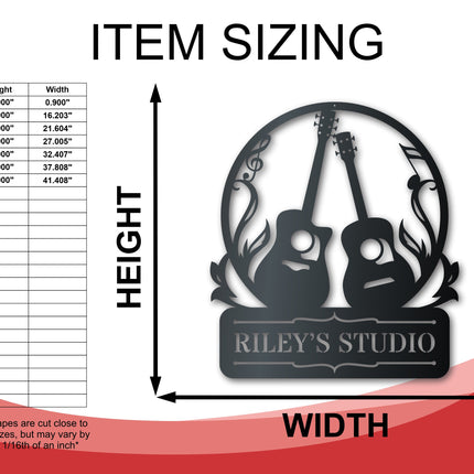 Custom Metal Acoustic Guitar Duo Wall Art | Custom Metal Music Sign | Indoor Outdoor | Up to 46" | Over 20 Color Options