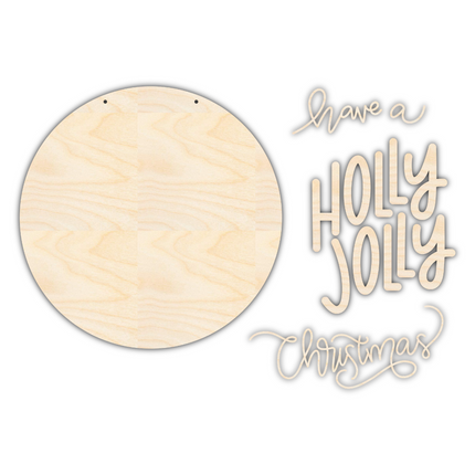 Unfinished Wood Holly Jolly Christmas Door Sign Kit | Wood Craft Cutouts | 1/4" Thick |